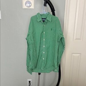 Ralph Lauren Green and White Striped Dress Shirt